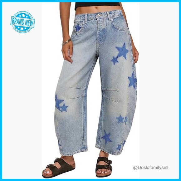 Denim - Y2K Barrel Jeans Wide Leg Distressed Boyfriend Denim Pants Retro Vintage Style